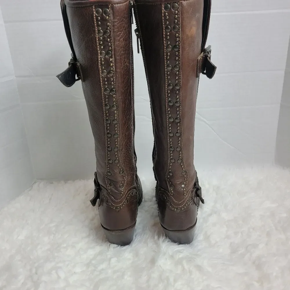 Black Star Women's Boots Size 8.5 Brown Leather Studded Zipper Western Cowboy